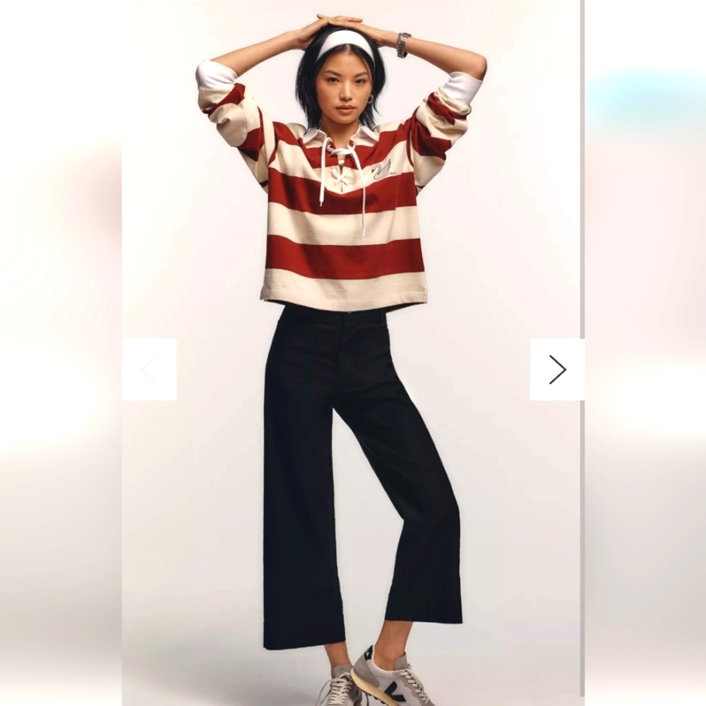 MAEVE ANTHROPOLOGIE THE COLETTE BLUE CROPPED WIDE-LEG LINEN PANTS. SIZE 30.